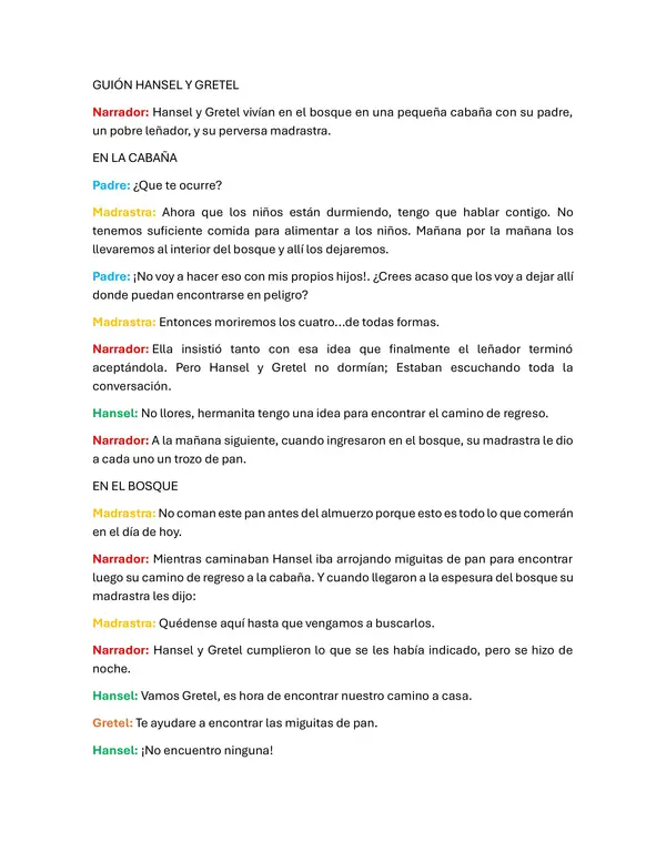 Guión cuento HANSEL Y GRETEL