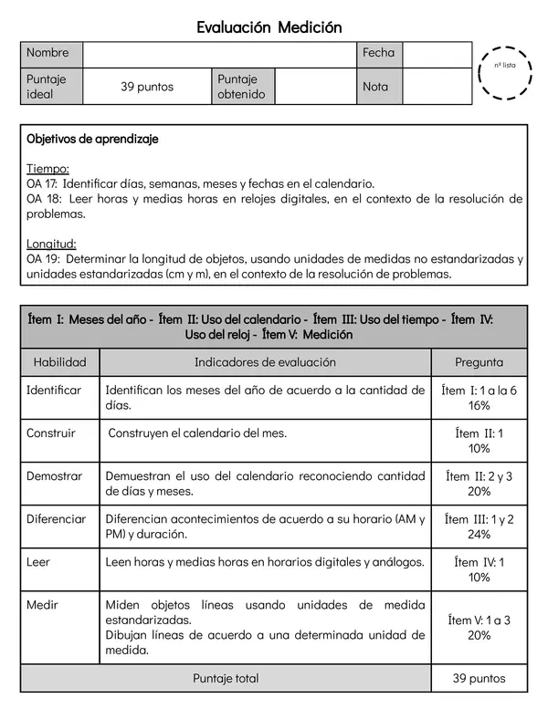 Evaluación medición - segundo básico