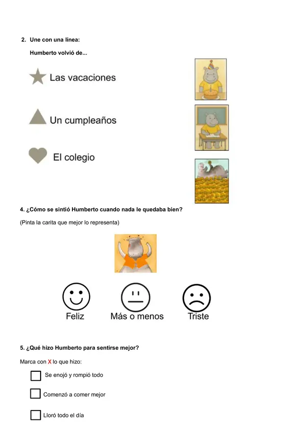 EVALUACIÓN DE LECTURA COMPLEMENTARIA  “Humberto y las vacaciones” Paula Vásquez.