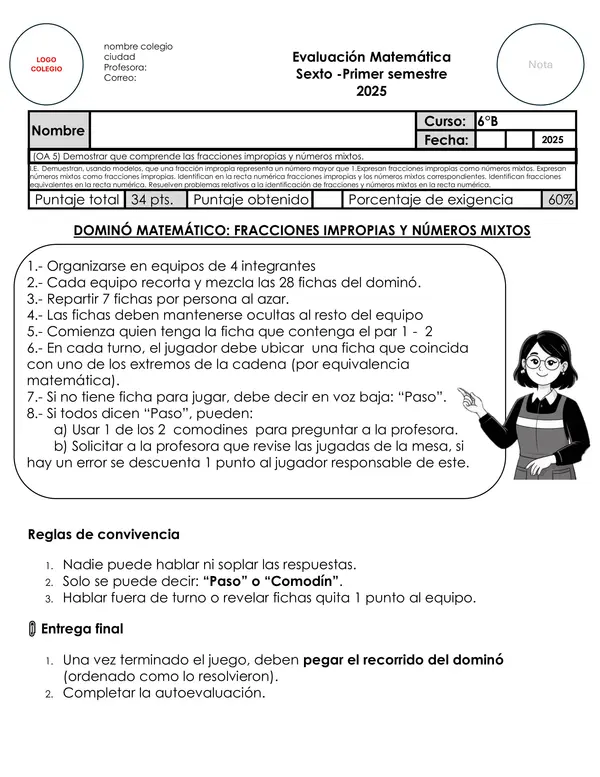 dominó fracciones impropias y números mixto 5to o 6to matemática 
