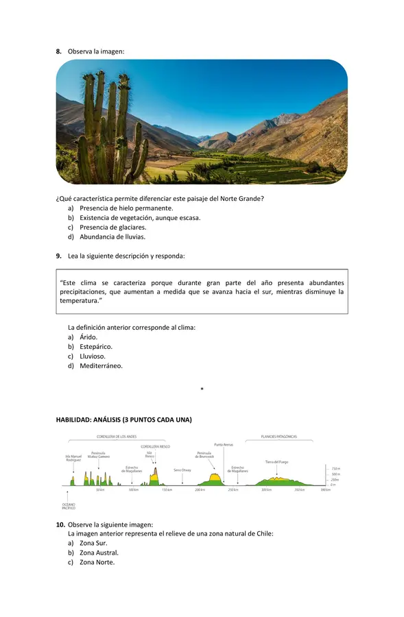 Prueba zonas naturales de Chile | Quinto Básico | Fila A