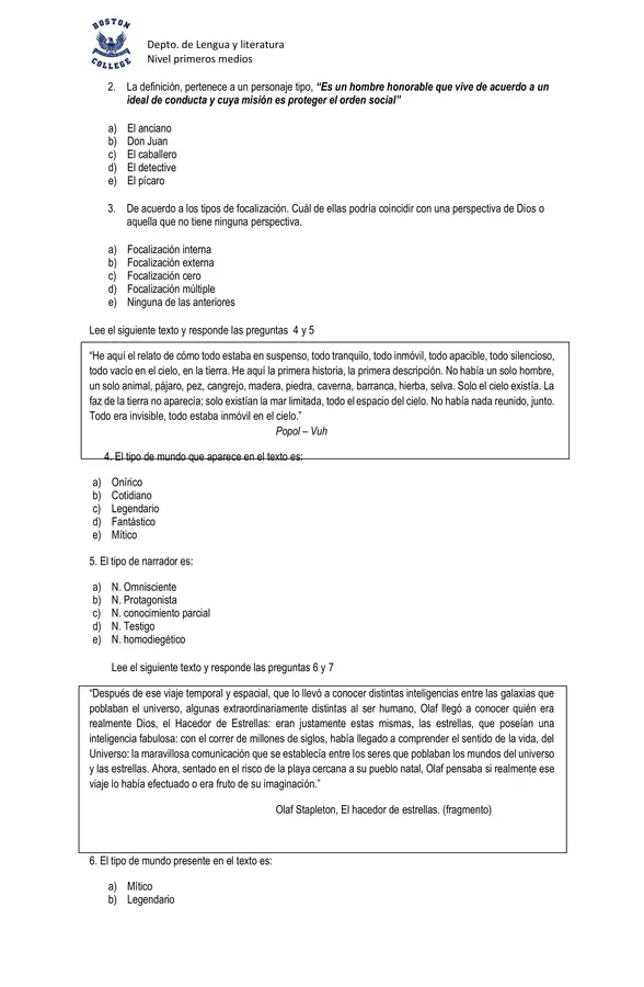 Prueba Unidad III, Género dramático, Primero Medio, Lengua y Literatura. 