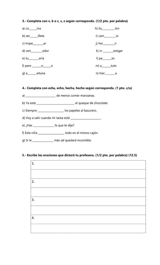 Evaluación Ortografía 5° - 6°