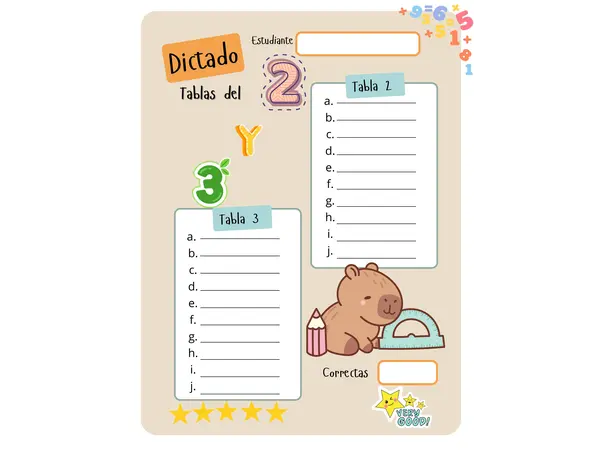 Dictado de tablas de multiplicar.