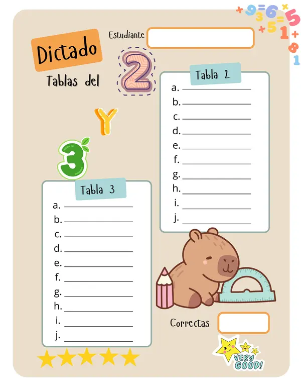 Dictado de tablas de multiplicar.