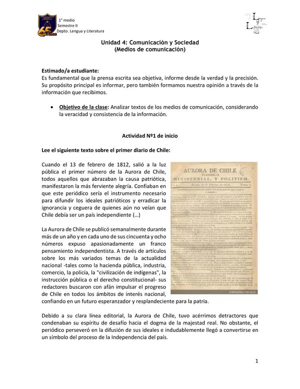 1ero Medio: Medios de comunicación