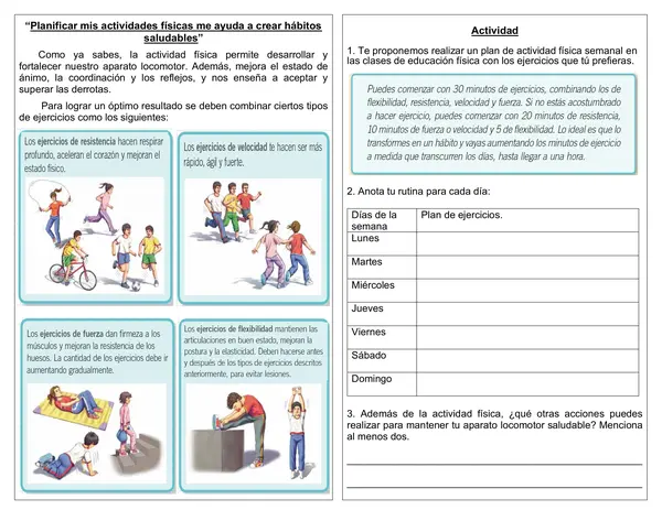 Guía de ciencias 4°año "Planificación de actividades físicas para crear hábitos saludables"