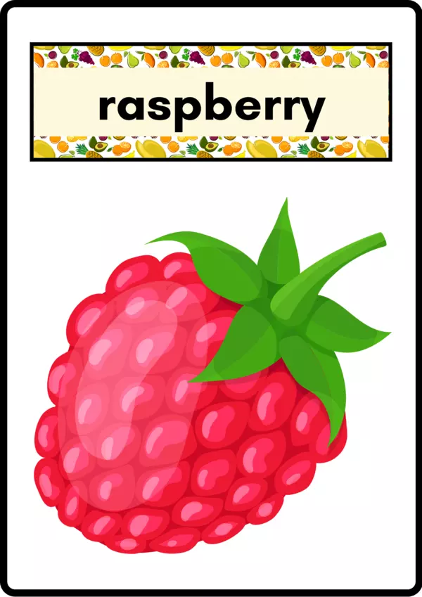 Flash Cards vocabulario de las Frutas en inglés Raspberry profe.social