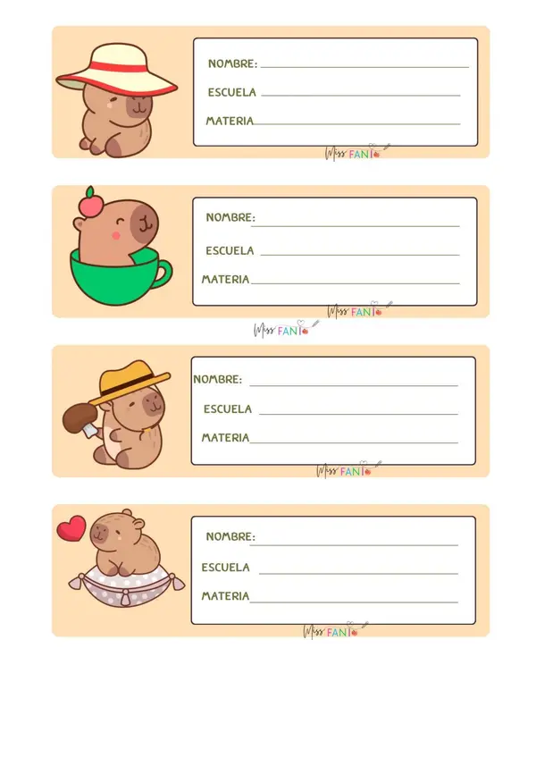 Etiquetas imprimibles para cuadernos capibara