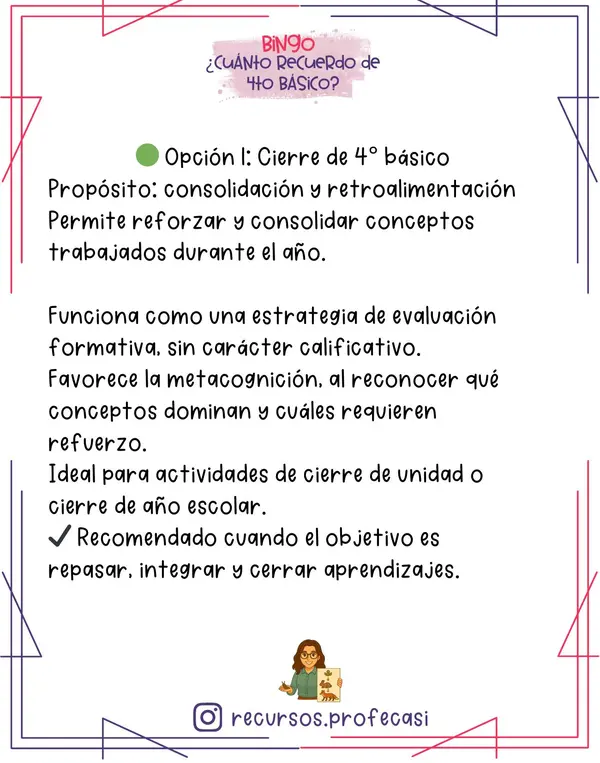 BINGO ¿CUÁNTO RECUERDO DE 4TO BÁSICO?