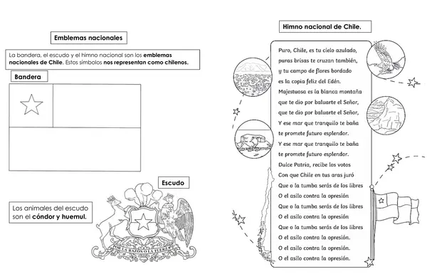 Historia 1° básico: simbolos patrios o emblemas nacionales. 