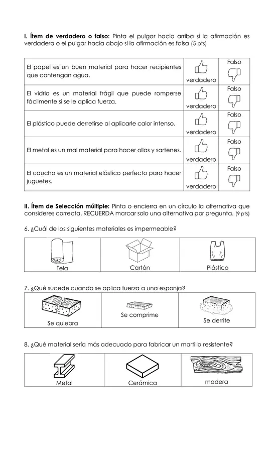 Prueba Unidad 3 Ciencias 1ro Básico