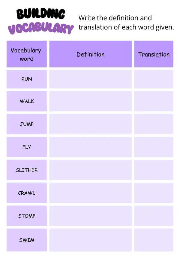 Vocabulary practice: animals abilities