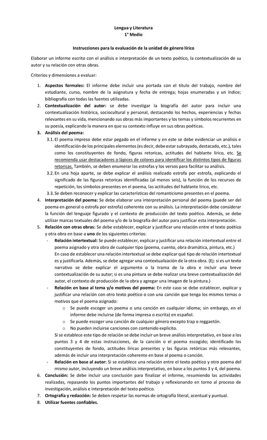 Evaluación unidad género lírico 1°medio