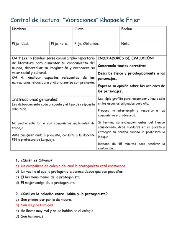 Control de lectura "Vibraciones"
