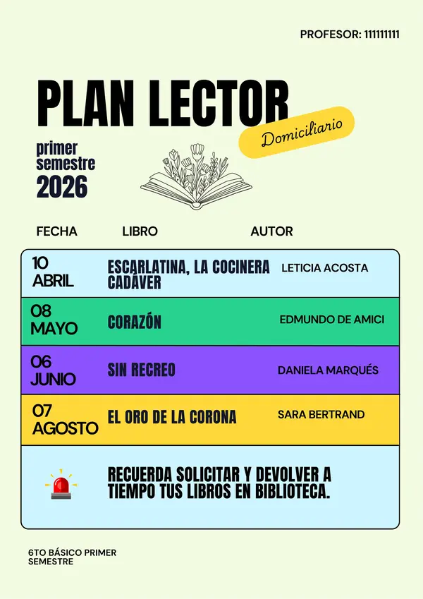 ¡REGALO! Plantilla Organizadora de Plan Lector (5° a 8° Básico)