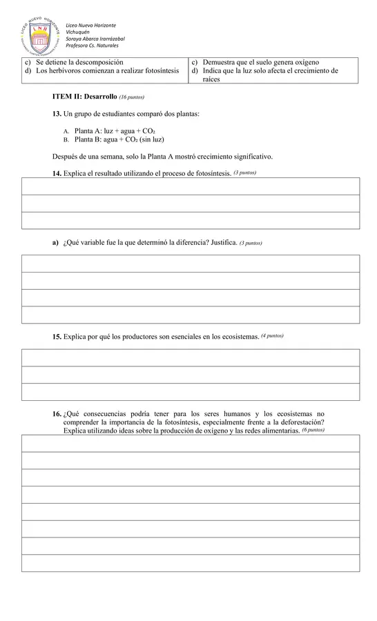 Evaluación sumativa, ciencias 6° básico unidad 1