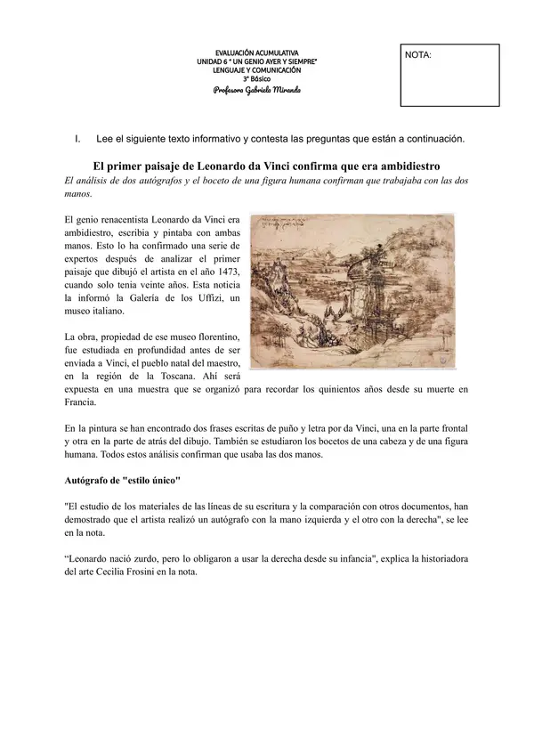 EVALUACIÓN ACUMULATIVA LENGUAJE 3º BÁSICO 