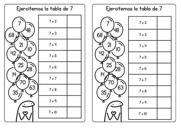 EJERCICIOS TABLA DEL 7 y 3