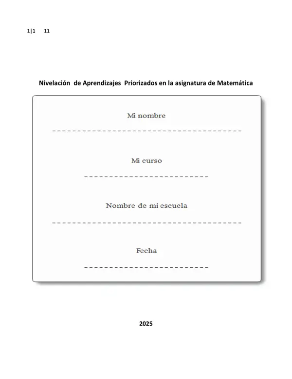 Proyecto Nivelación Matemática Primero OA 10
