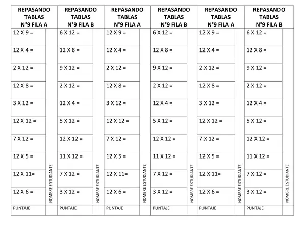 tabla de multiplicar 12