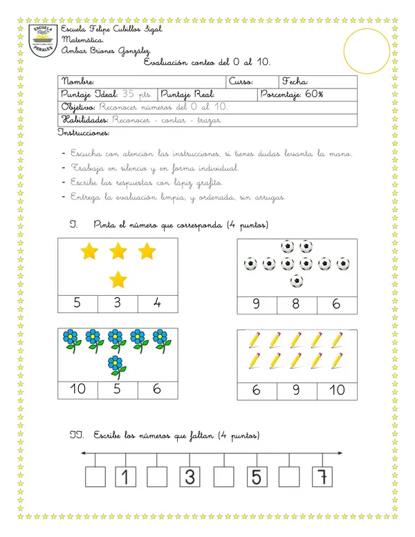 Evaluación Conteo del 0 al 10