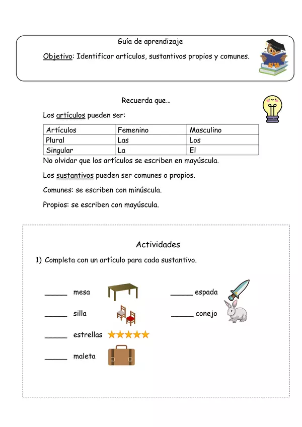 Artículos, sustantivos propios y comunes