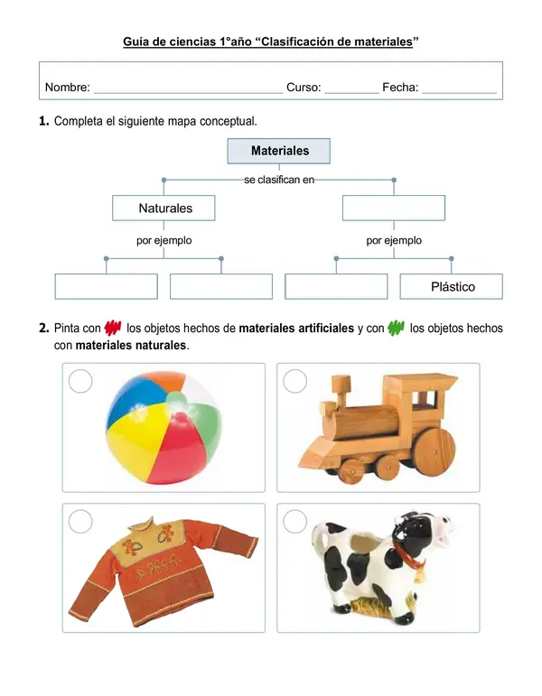 Guía de ciencias 1°año "Clasificación de materiales"