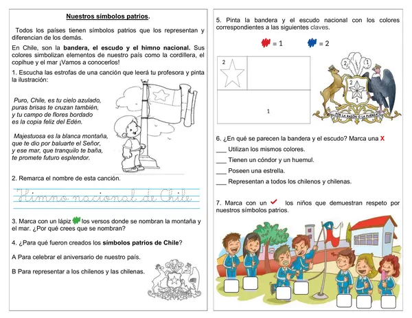 Guía de historia 1° básico "Nuestros símbolos patrios"