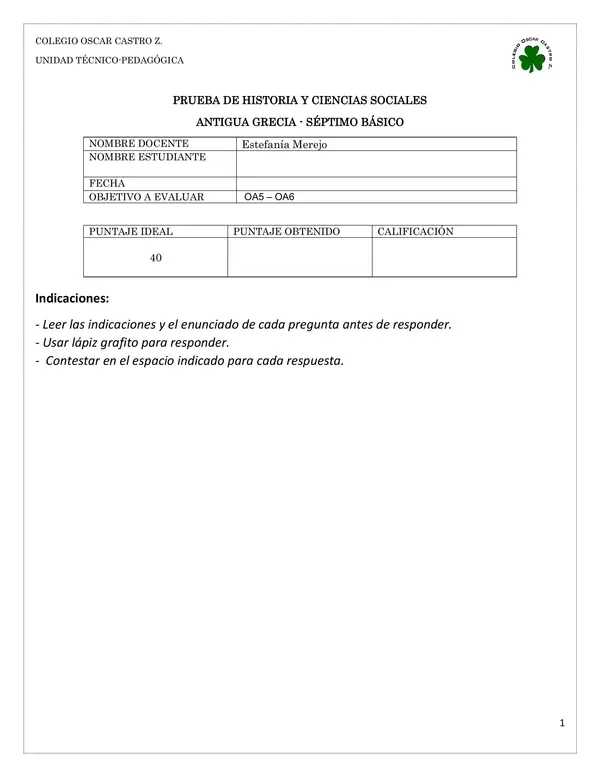 Prueba "Antigua Grecia" - 7mo básico