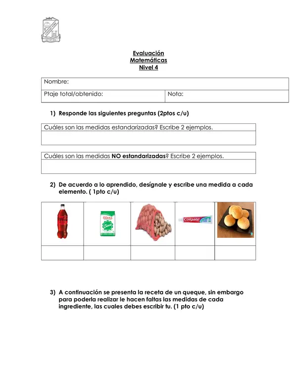 Evaluación unidades de medida