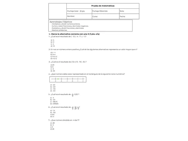 Prueba de matemáticas 