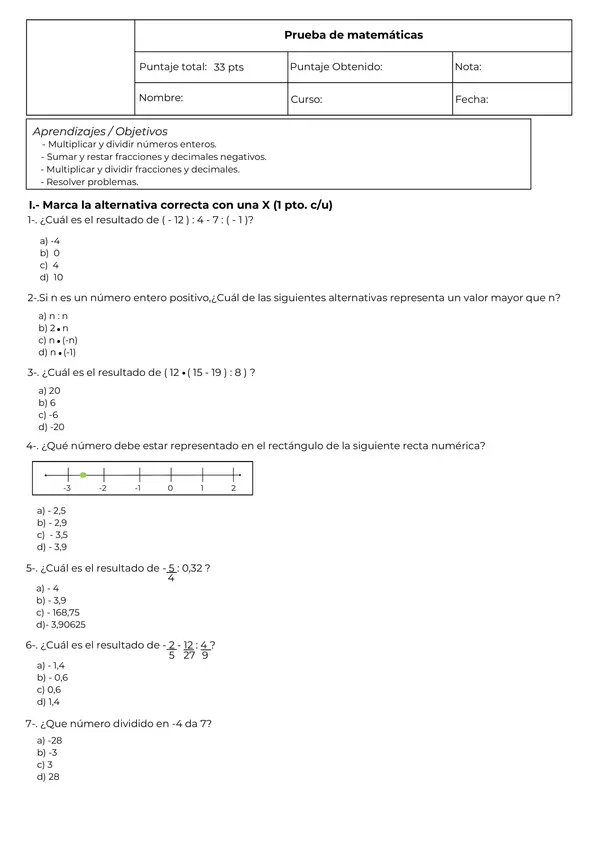 Prueba de matemáticas 