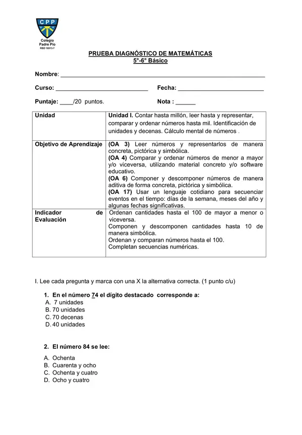 EVALUACION matematicas