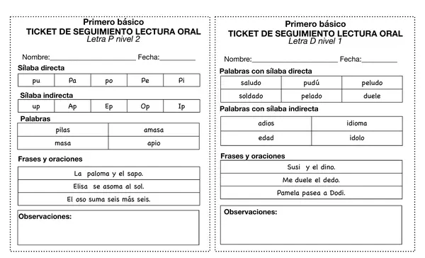 Lectura oral primero básico 