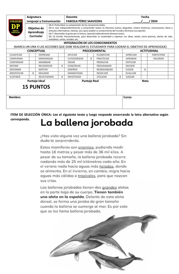 EVALUACIÓN LENGUAJE TRIMESTRAL DE CONTENIDOS: 3° BÁSICO 