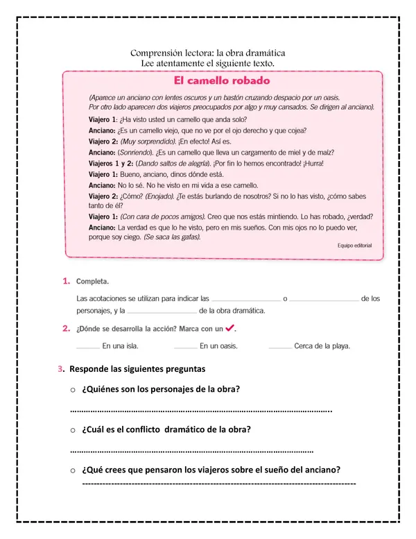 comprension lectora cuarto basico obra de teatro