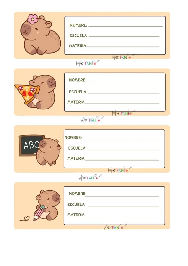 Etiquetas imprimibles para cuadernos capibara