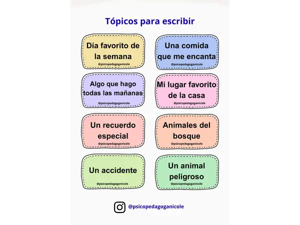 Tópicos para escribir oraciones o historias