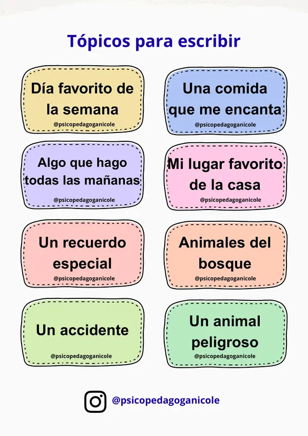 Tópicos para escribir oraciones o historias