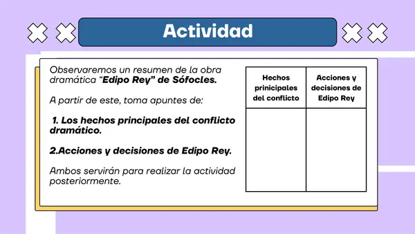 Actividad: Aplicación de contenidos género dramático (tragedia clásica - conflicto dramático)