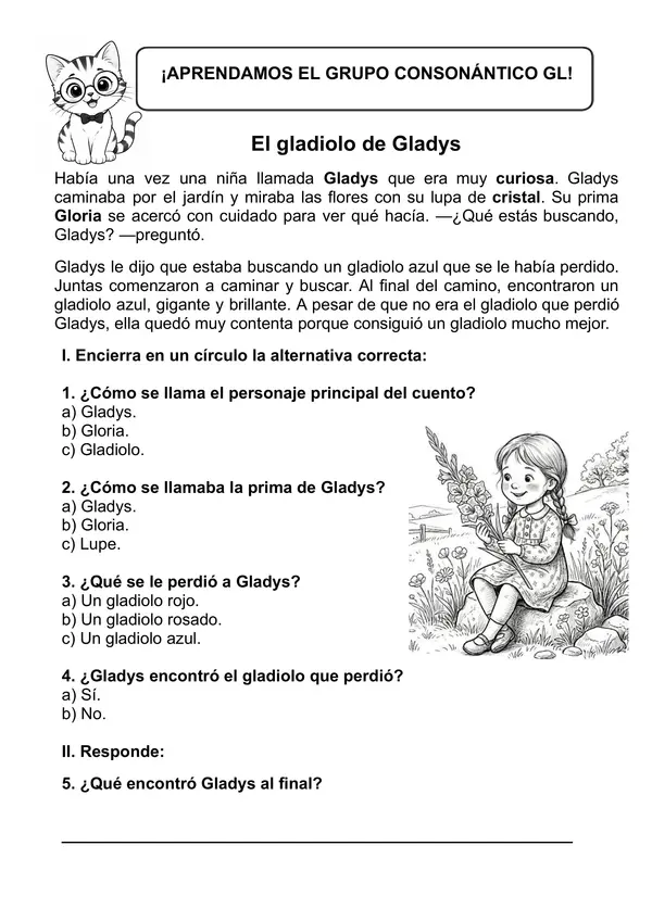 Comprensión Lectoras: Grupos Consonánticos (gl, gr, dr, fl, fr)