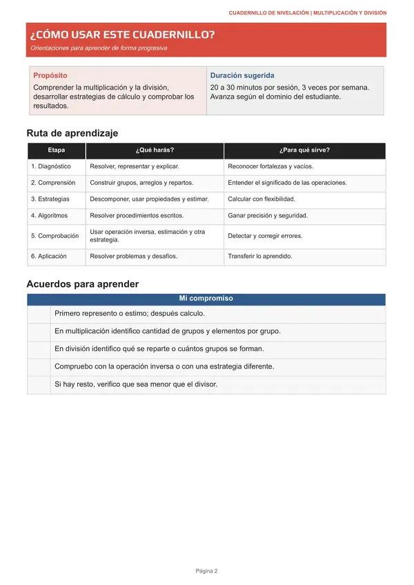 Multiplica y Divide: cuadernillo de nivelación | 3.º y 4.º básico