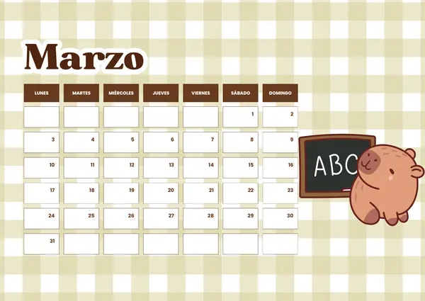 Calendario marzo a diciembre capibara