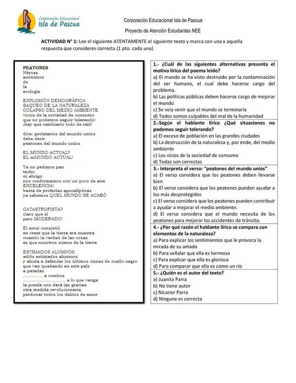 Evaluación de lengua y literatura