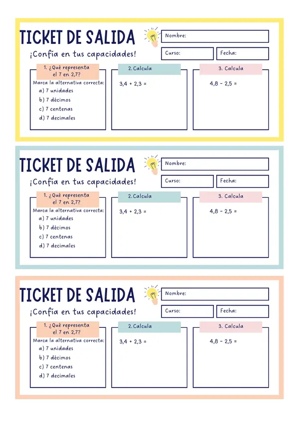 Ticket de salida/entrada decimales 4to básico