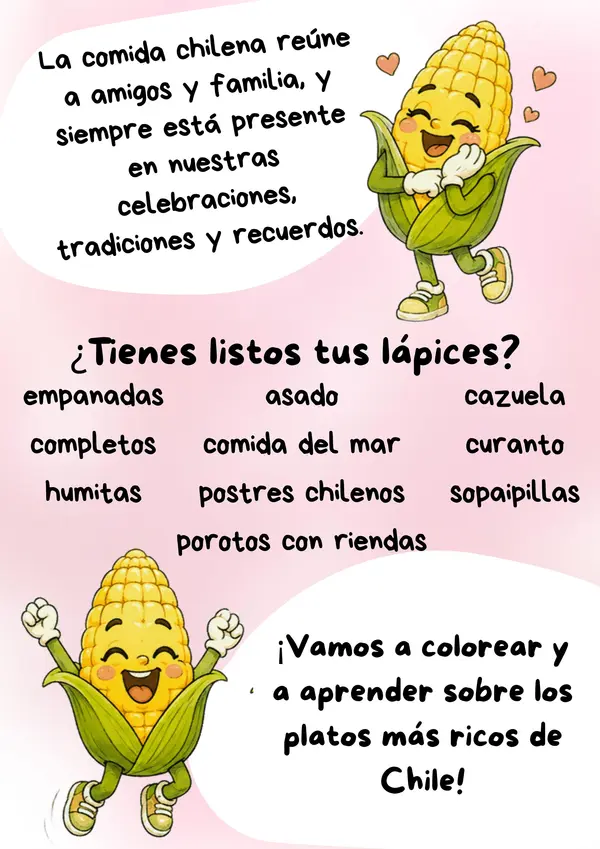 Ilustraciones Coloreables Comida típica de Chile