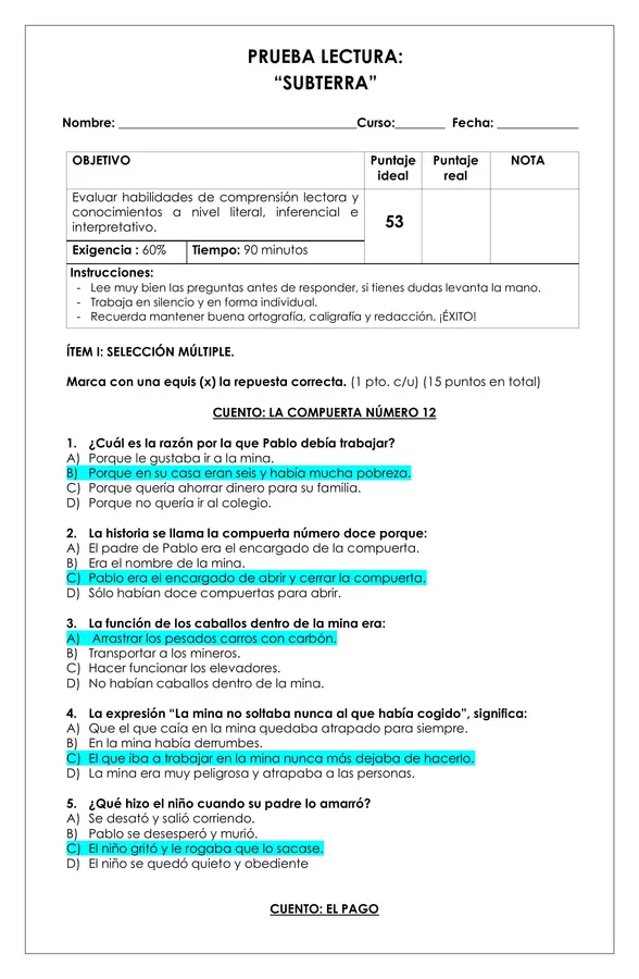Prueba Lectura - Subterra