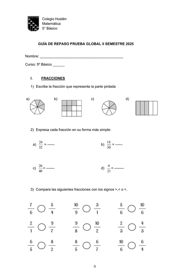 Guía repaso contenidos 2° semestre 5° básico