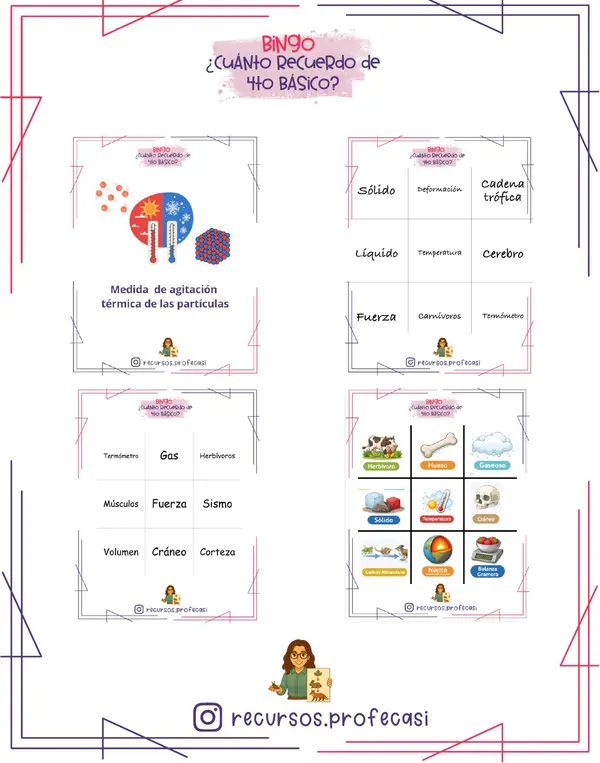 BINGO ¿CUÁNTO RECUERDO DE 4TO BÁSICO?